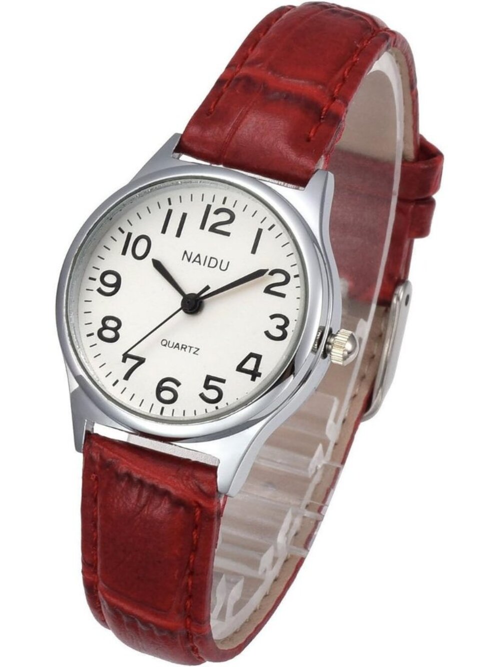 Women's Red Analog Quartz Leather Roman Numerals Casual Classic Wrist Watch